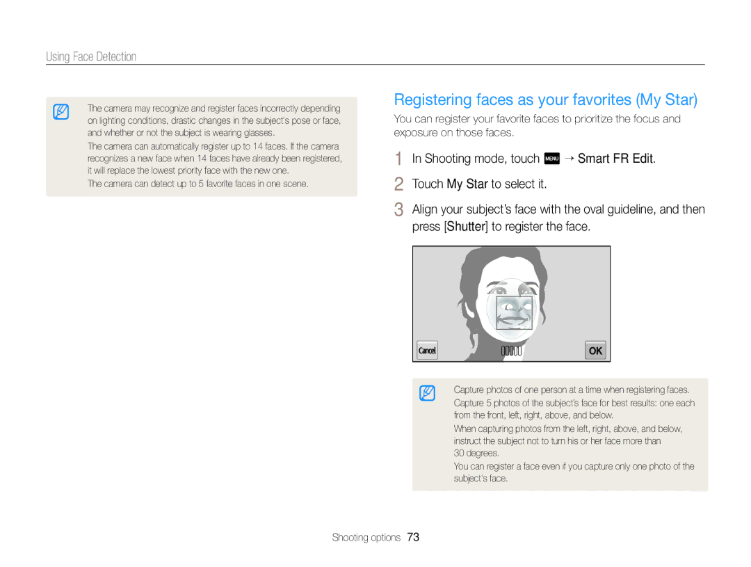 Samsung EC-MV900FBPBUS, EC-MV900FBPBCA-W appendix Registering faces as your favorites My Star 