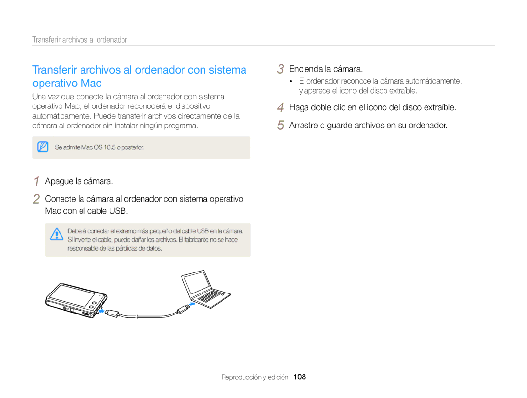 Samsung EC-MV900FDPBME, EC-MV900FBPWE1, EC-MV900FBPBE1 manual Transferir archivos al ordenador con sistema operativo Mac 