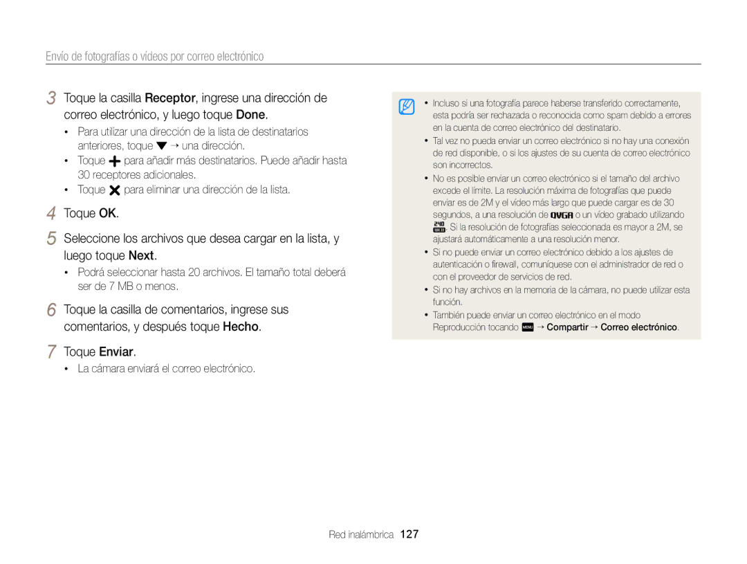 Samsung EC-MV900FDPPME, EC-MV900FBPWE1, EC-MV900FBPBE1, EC-MV900FDPWME Toque Enviar, La cámara enviará el correo electrónico 