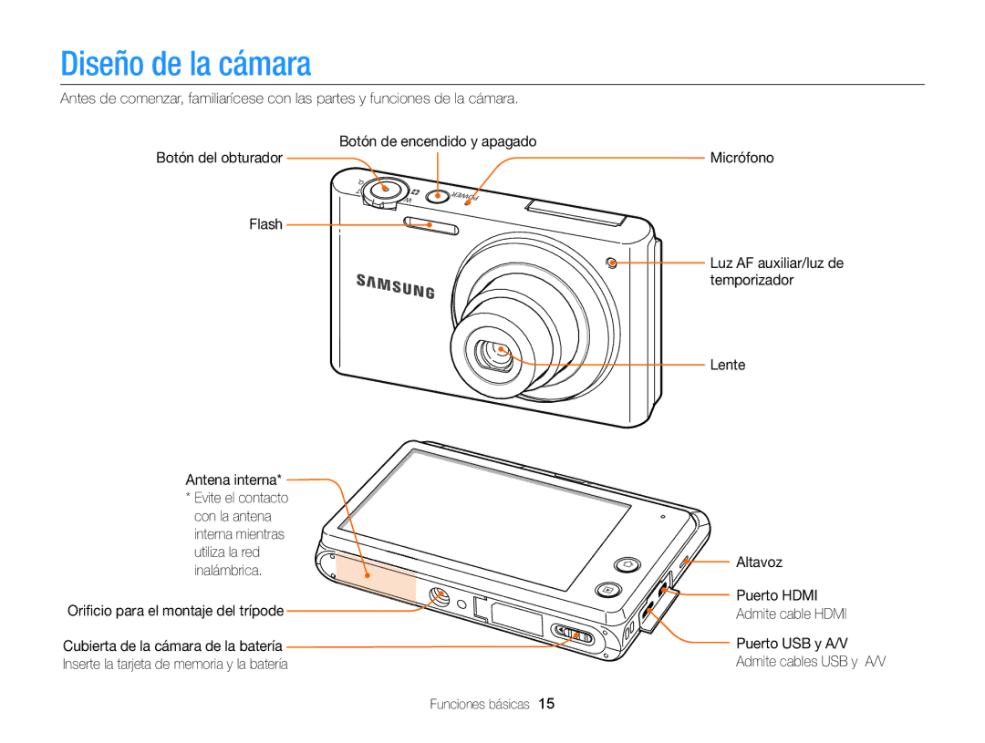 Samsung EC-MV900FBPBE1, EC-MV900FBPWE1, EC-MV900FDPWME manual Diseño de la cámara, Orificio para el montaje del trípode 