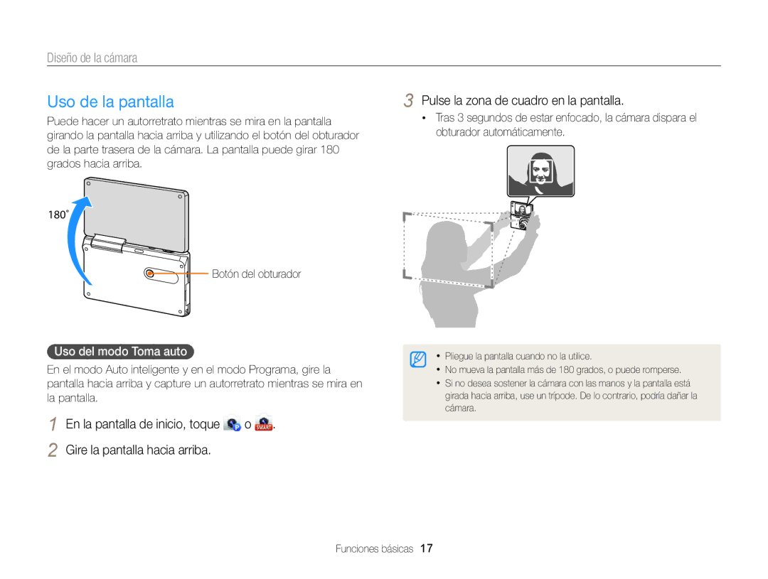 Samsung EC-MV900FDPPME, EC-MV900FBPWE1 Uso de la pantalla, Pulse la zona de cuadro en la pantalla, Uso del modo Toma auto 