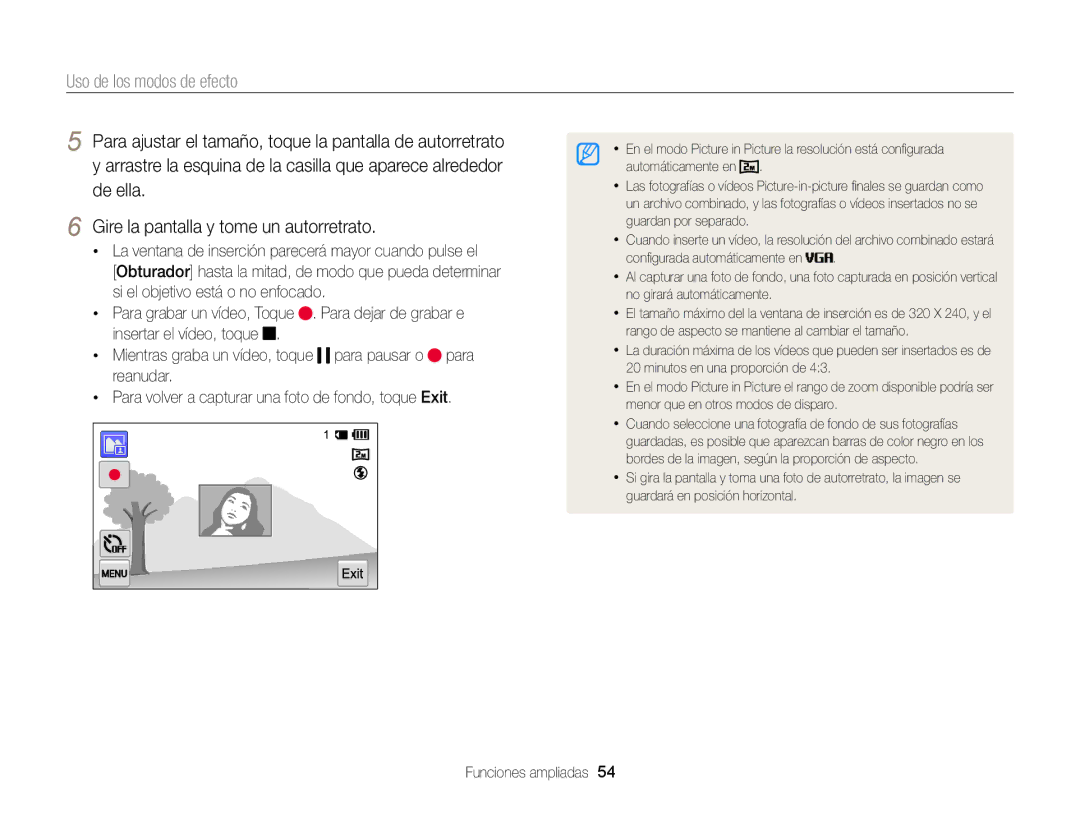 Samsung EC-MV900FBPWE1, EC-MV900FBPBE1, EC-MV900FDPWME, EC-MV900FDPPME, EC-MV900FDPBME manual Uso de los modos de efecto 