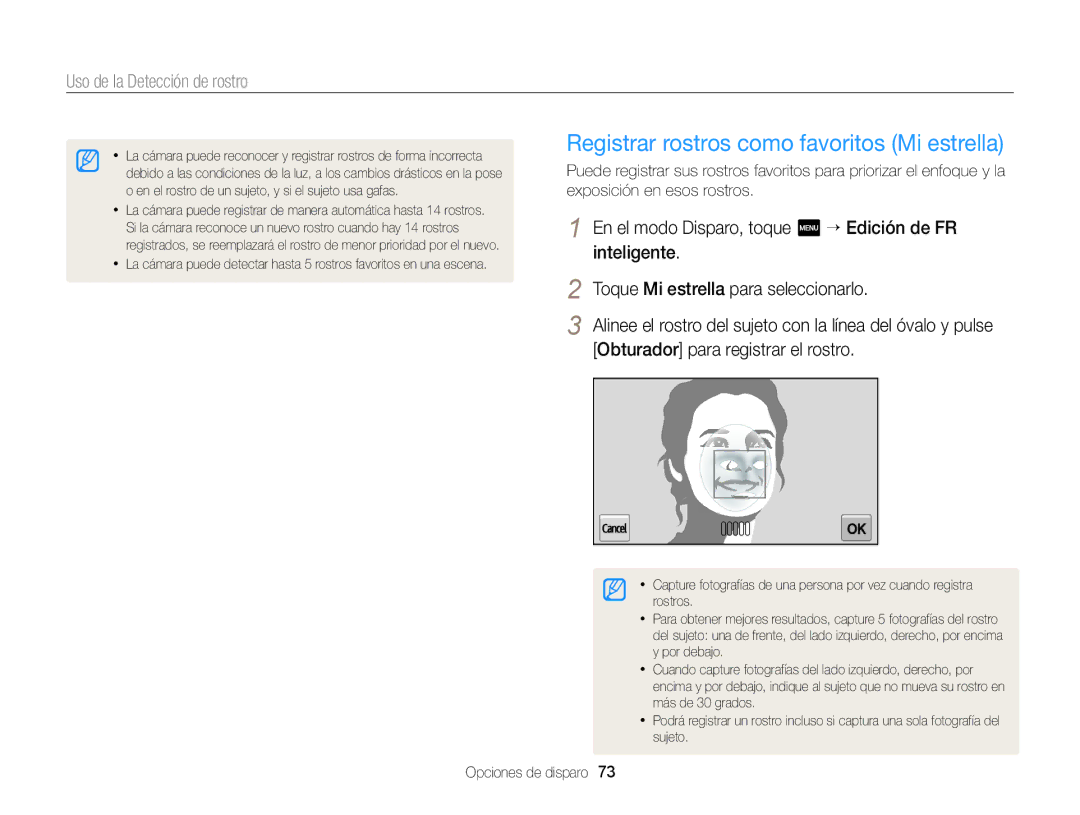 Samsung EC-MV900FDPBME, EC-MV900FBPWE1, EC-MV900FBPBE1, EC-MV900FDPWME manual Registrar rostros como favoritos Mi estrella 