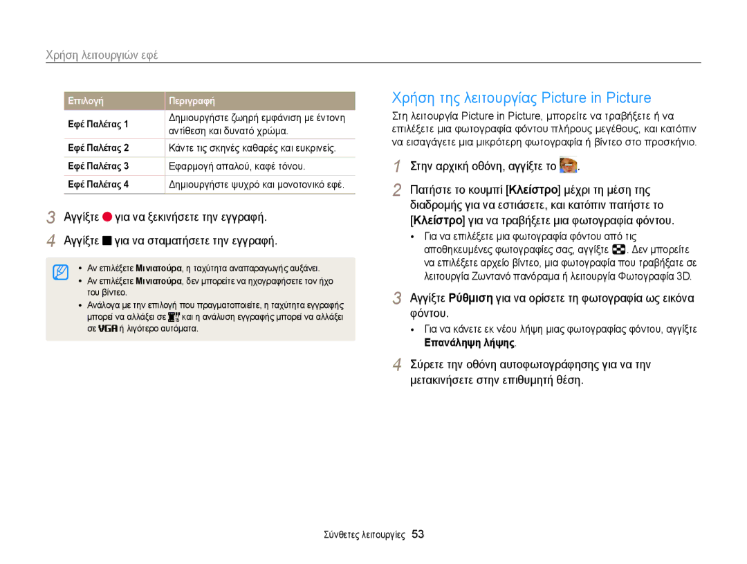 Samsung EC-MV900FBPWE3 Χρήση της λειτουργίας Picture in Picture, Πατήστε το κουμπί Κλείστρο μέχρι τη μέση της, Φόντου 