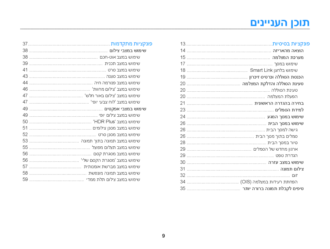 Samsung EC-MV900FBPWIL, EC-MV900FDPWME, EC-MV900FDPPME, EC-MV900FDPBME, EC-MV900FBPPIL, EC-MV900FBPBIL manual םיניינעה ןכות 