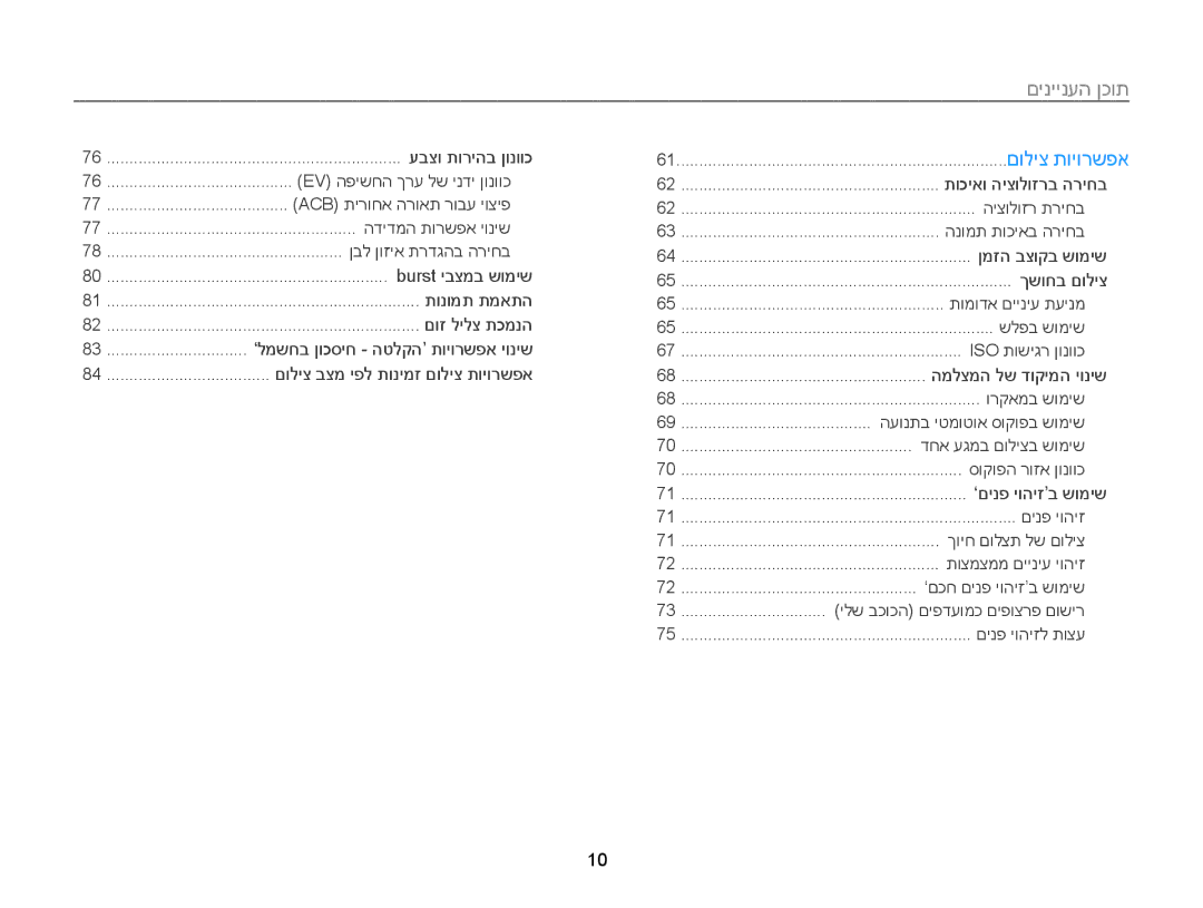 Samsung EC-MV900FBPBIL, EC-MV900FDPWME, EC-MV900FDPPME, EC-MV900FDPBME, EC-MV900FBPPIL, EC-MV900FBPWIL manual םיניינעה ןכות 