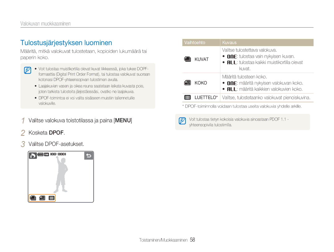 Samsung EC-NV100RBB/E2, EC-NV100BBA/E1, EC-NV100BBB/E2 Tulostusjärjestyksen luominen, Valitse tulostettava valokuva, Kuvat 