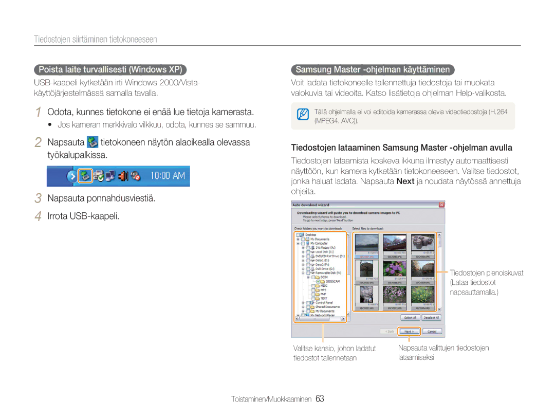 Samsung EC-NV100RBB/E2 manual Odota, kunnes tietokone ei enää lue tietoja kamerasta, Poista laite turvallisesti Windows XP 