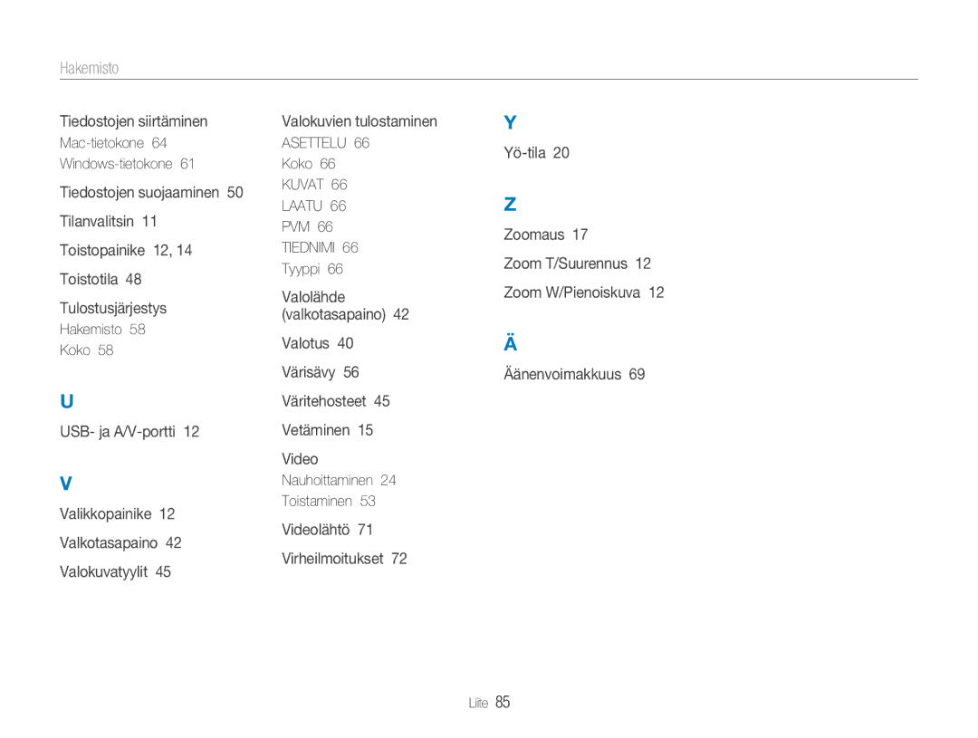 Samsung EC-NV100BBB/E2 manual Mac-tietokone Windows-tietokone, Hakemisto Koko, Kuvat Laatu, Pvm, Nauhoittaminen Toistaminen 