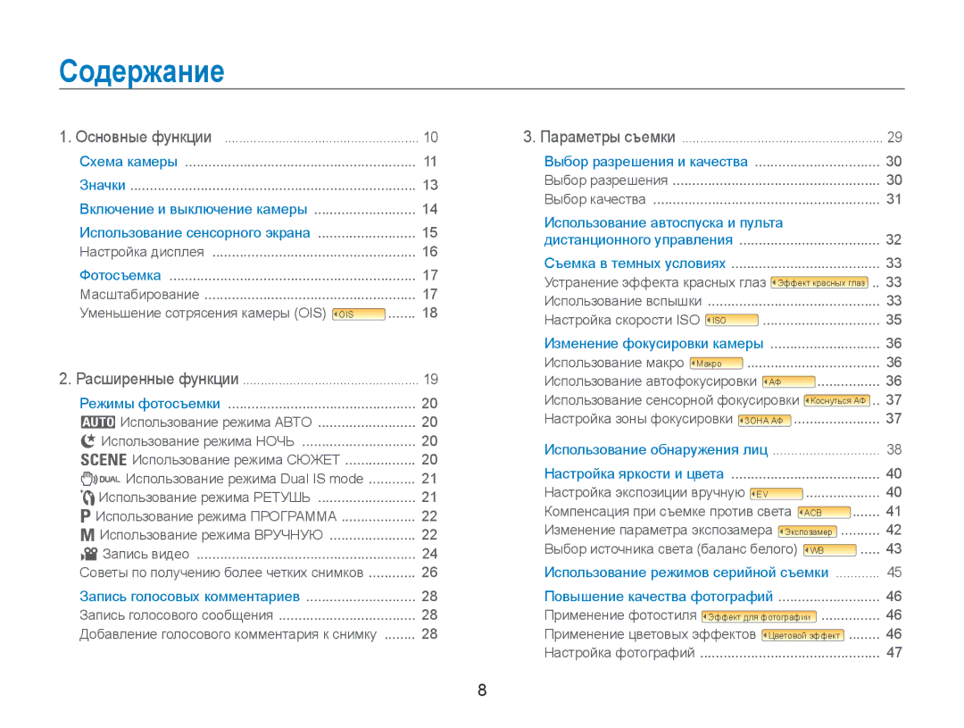 Samsung EC-NV100BBA/RU, EC-NV100RBA/RU, EC-NV100RFA/RU, EC-NV100SFA/RU, EC-NV100TBA/RU, EC-NV100SBA/RU manual Содержание 