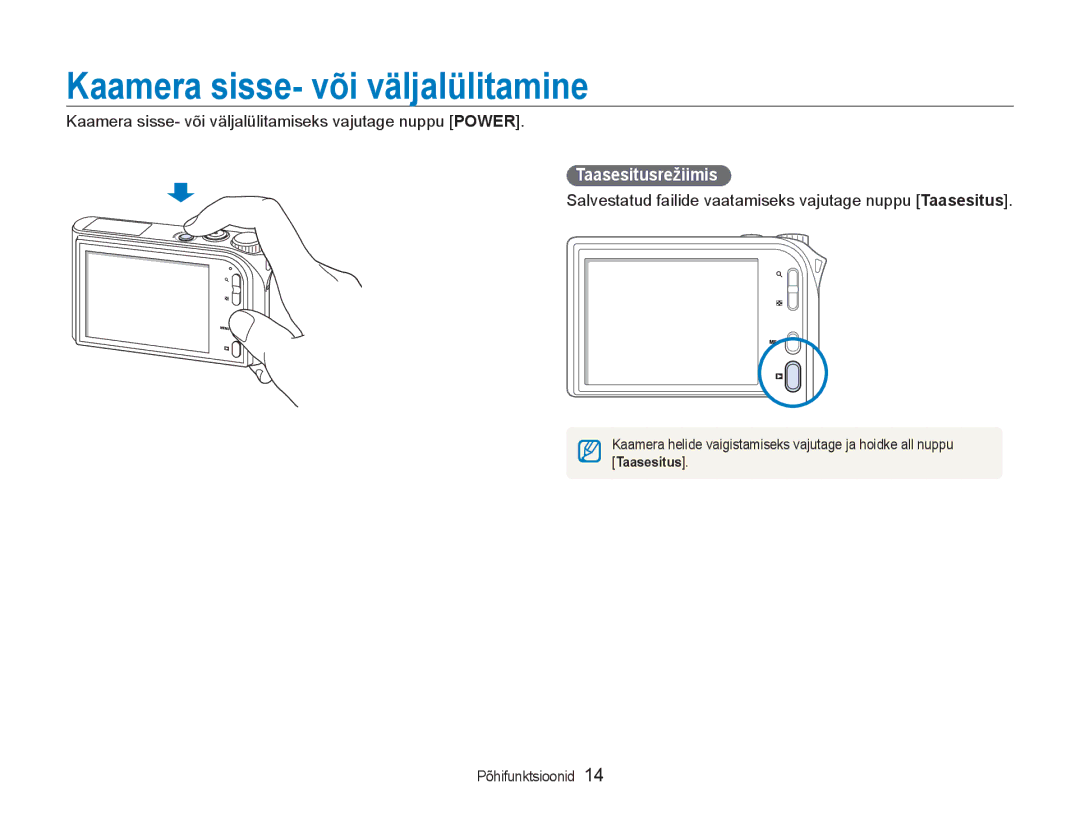 Samsung EC-NV100RBA/RU manual Kaamera sisse- või väljalülitamine, Taasesitusrežiimis 