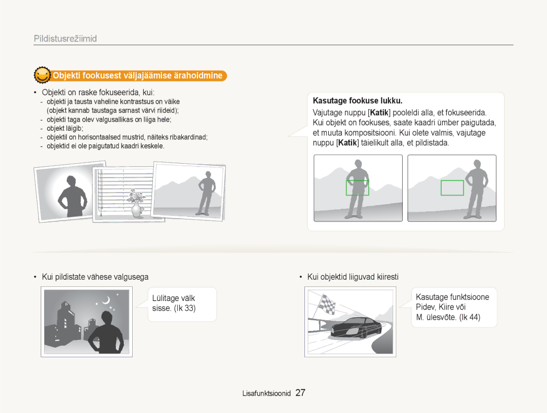 Samsung EC-NV100RBA/RU manual Objekti fookusest väljajäämise ärahoidmine, Objekti on raske fokuseerida, kui 