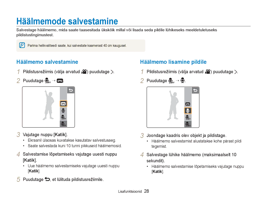 Samsung EC-NV100RBA/RU manual Häälmemode salvestamine, Häälmemo salvestamine Häälmemo lisamine pildile 