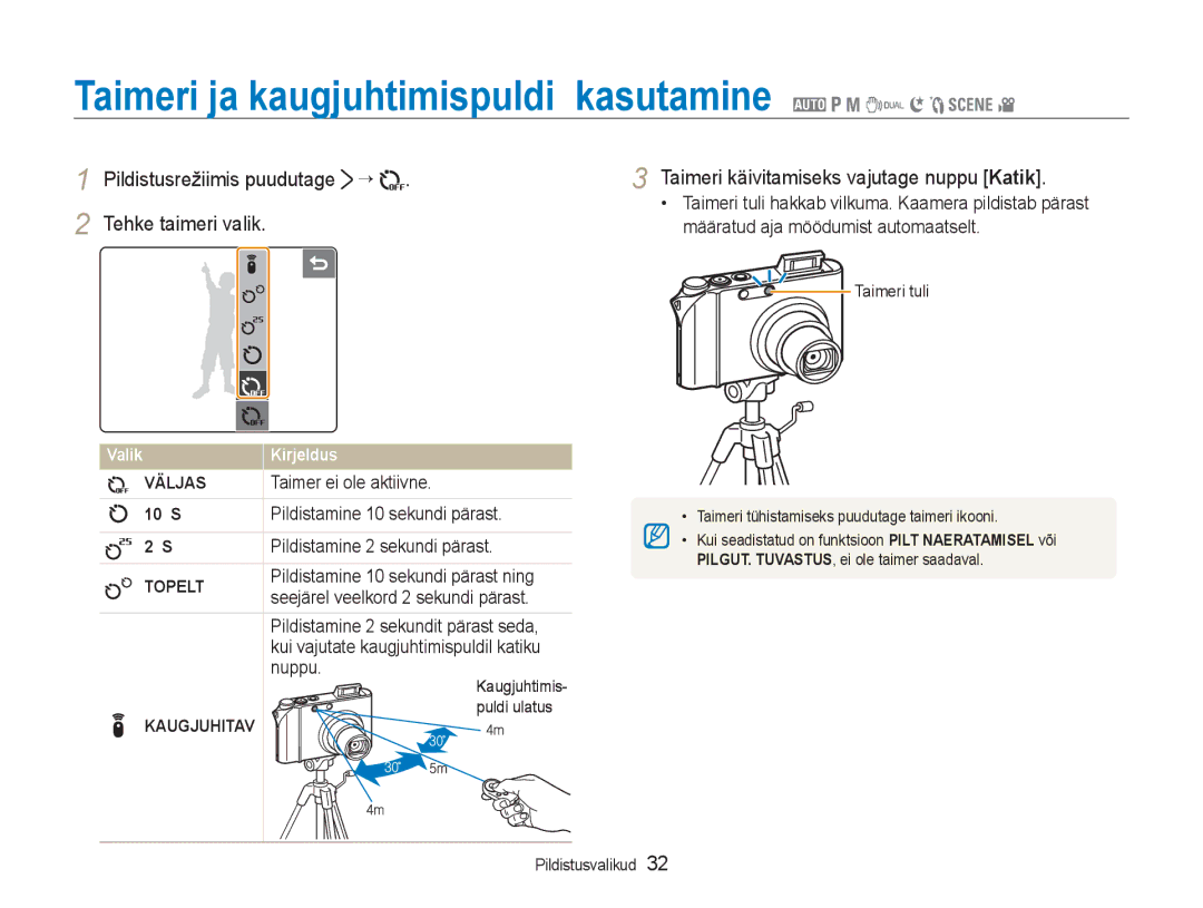 Samsung EC-NV100RBA/RU manual Taimeri ja kaugjuhtimispuldi kasutamine 2 1 8 7 6 5 4, 10 S, Topelt, Kaugjuhitav 