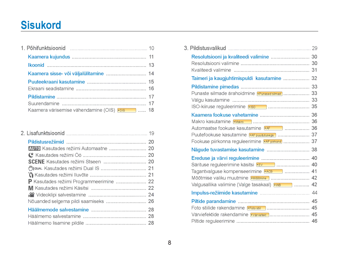 Samsung EC-NV100RBA/RU manual Sisukord 