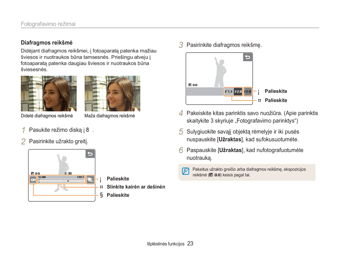 Samsung EC-NV100RBA/RU manual LDIUDJPRVUHLNãPơ, 3DOLHVNLWH d3DOLHVNLWH, ÃSOơVWLQơVIXQNFLMRV 