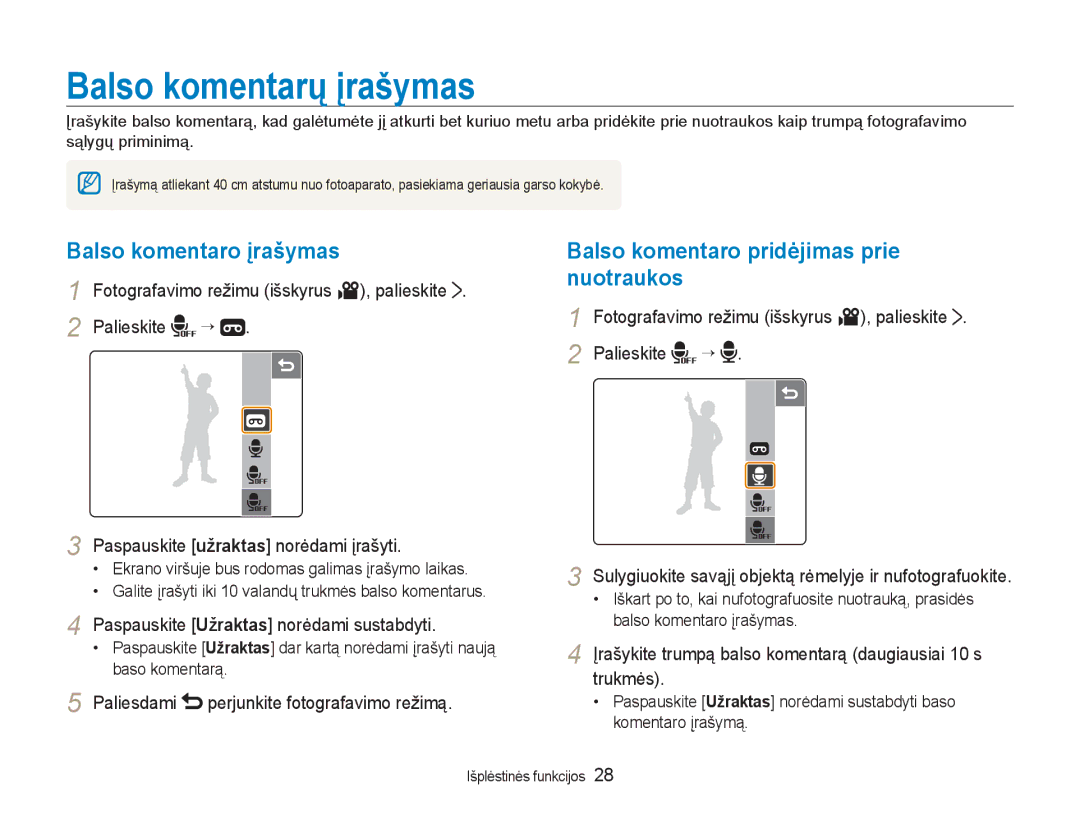 Samsung EC-NV100RBA/RU Balso komentarų įrašymas, Balso komentaro įrašymas, Balso komentaro pridėjimas prie nuotraukos 