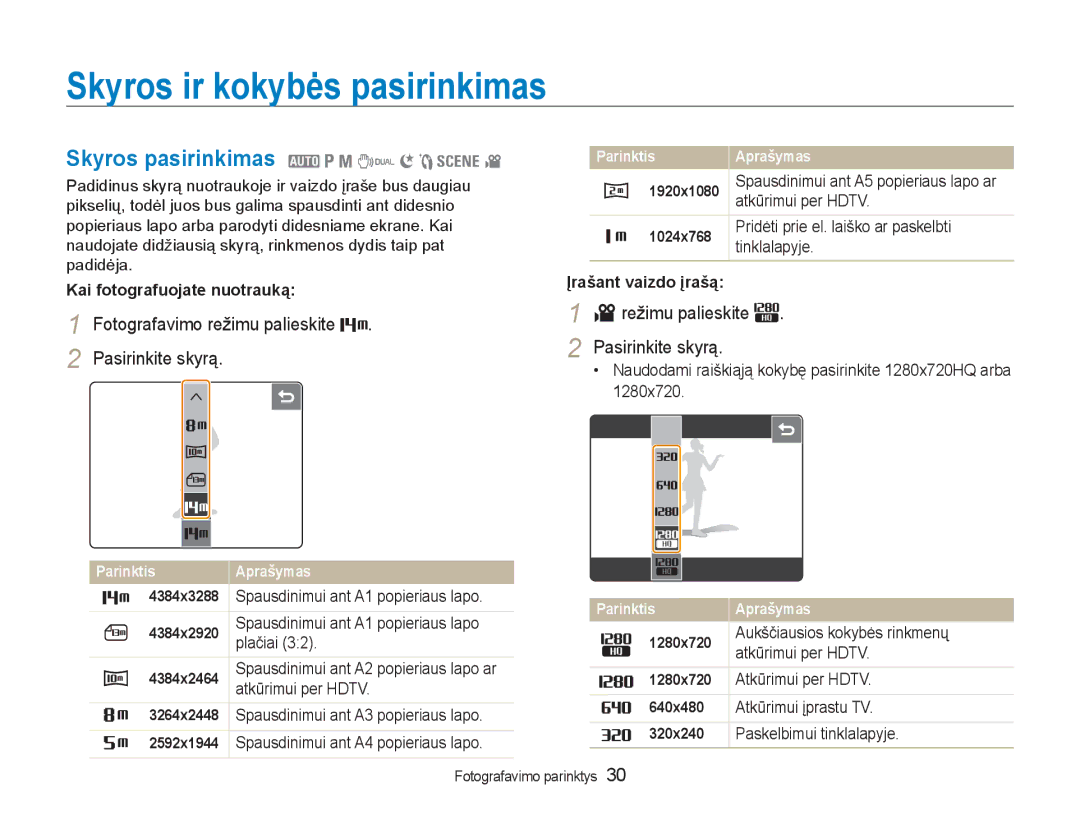 Samsung EC-NV100RBA/RU manual Skyros ir kokybės pasirinkimas, Skyros pasirinkimas 2 1 8 7 6 5 4 3 