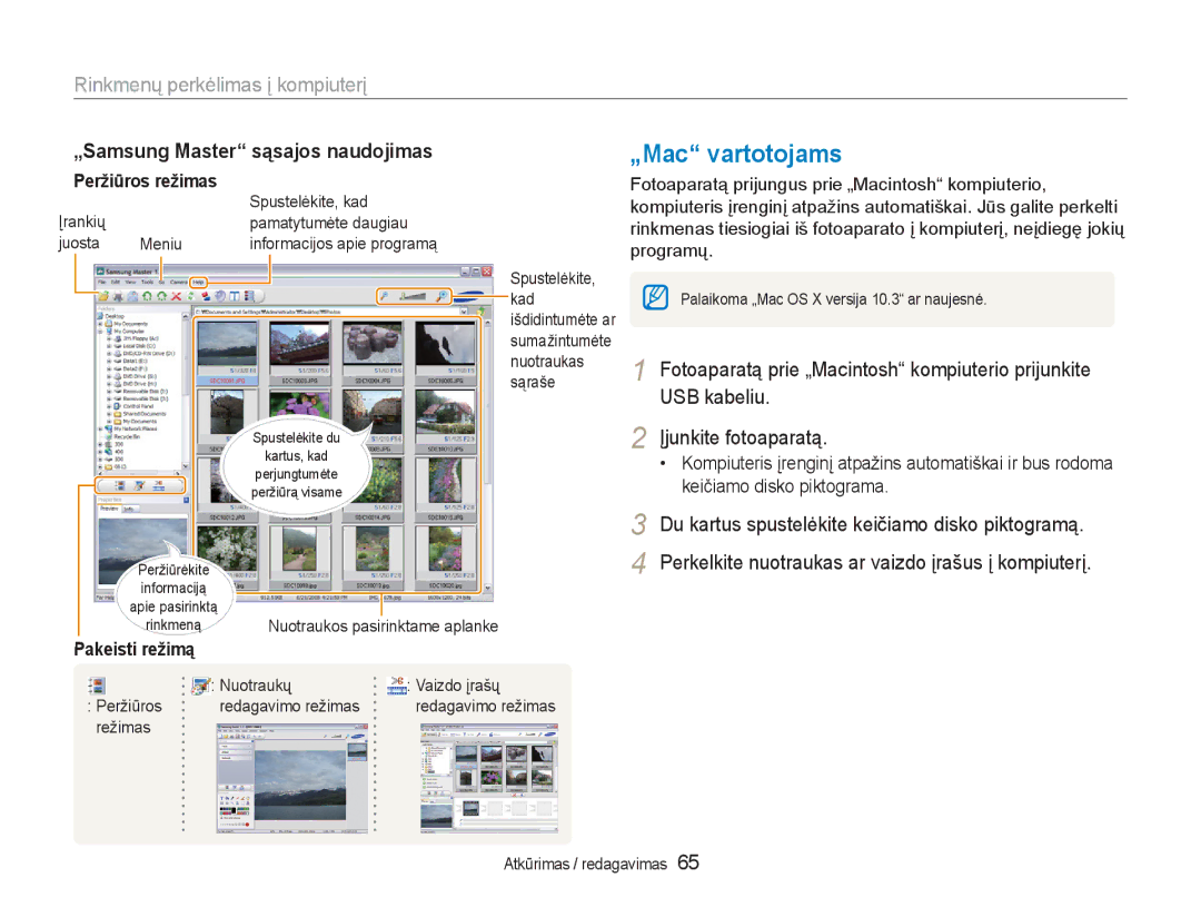 Samsung EC-NV100RBA/RU manual „Mac vartotojams, „Samsung Master sąsajos naudojimas, Peržiūros režimas, Pakeisti režimą 