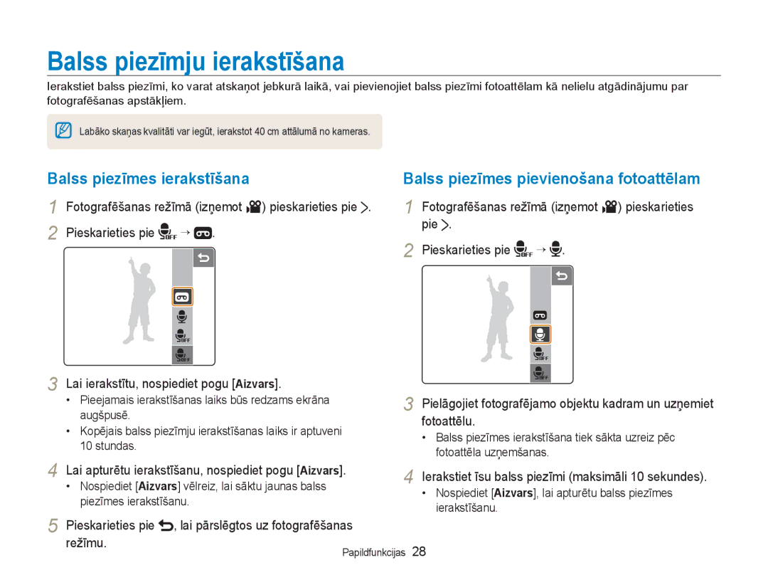 Samsung EC-NV100RBA/RU Balss piezīmju ierakstīšana, Balss piezīmes ierakstīšana, Balss piezīmes pievienošana fotoattēlam 