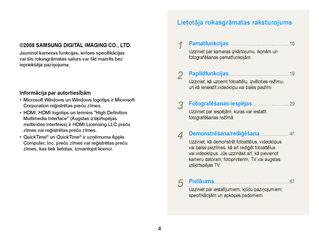 Samsung EC-NV100RBA/RU manual Lietotāja rokasgrāmatas raksturojums 