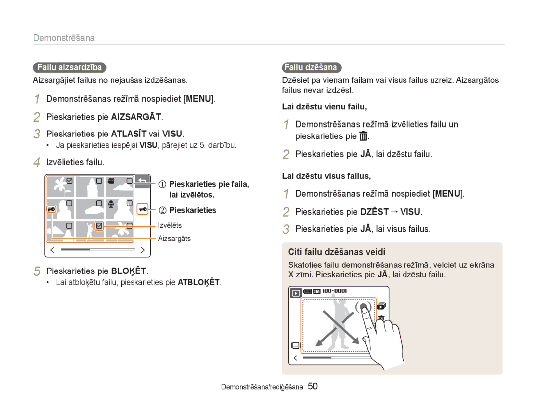 Samsung EC-NV100RBA/RU manual Citi failu dzēšanas veidi 