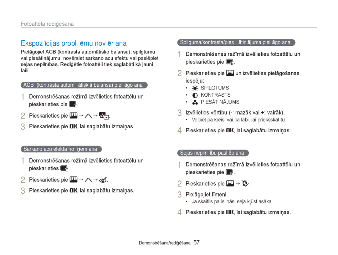 Samsung EC-NV100RBA/RU manual Ekspozīcijas problēmu novēršana 