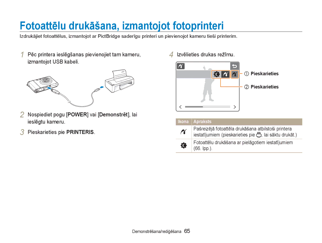 Samsung EC-NV100RBA/RU manual Fotoattēlu drukāšana, izmantojot fotoprinteri, Pieskarieties 