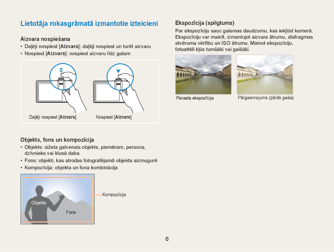Samsung EC-NV100RBA/RU Lietotāja rokasgrāmatā izmantotie izteicieni, Aizvara nospiešana, Objekts, fons un kompozīcija 