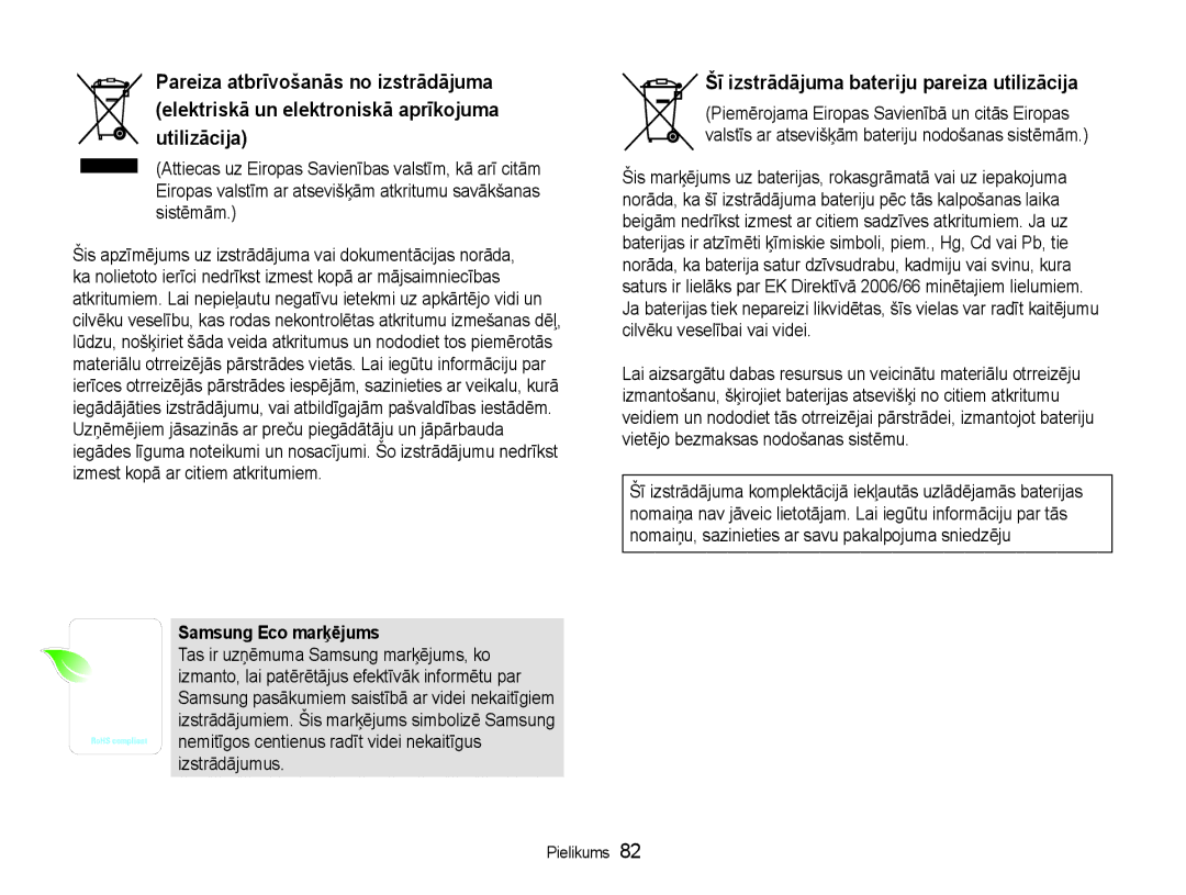 Samsung EC-NV100RBA/RU manual Šī izstrādājuma bateriju pareiza utilizācija 