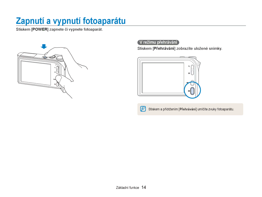 Samsung EC-NV100RBB/E3 manual Zapnutí a vypnutí fotoaparátu, Režimu přehrávání, Stiskem Power zapnete či vypnete fotoaparát 