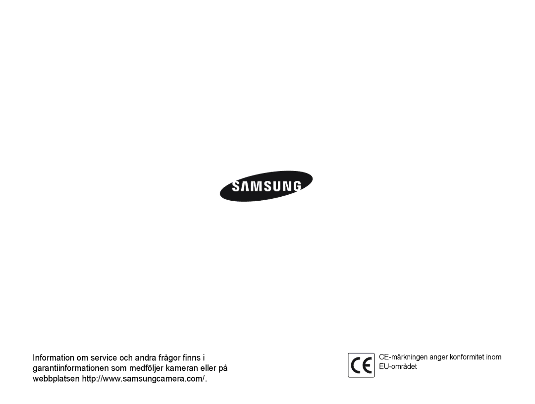 Samsung EC-NV100BBA/E1, EC-NV100SBA/E1, EC-NV100SFB/E1, EC-NV100RBA/E1 manual CE-märkningen anger konformitet inom EU-området 