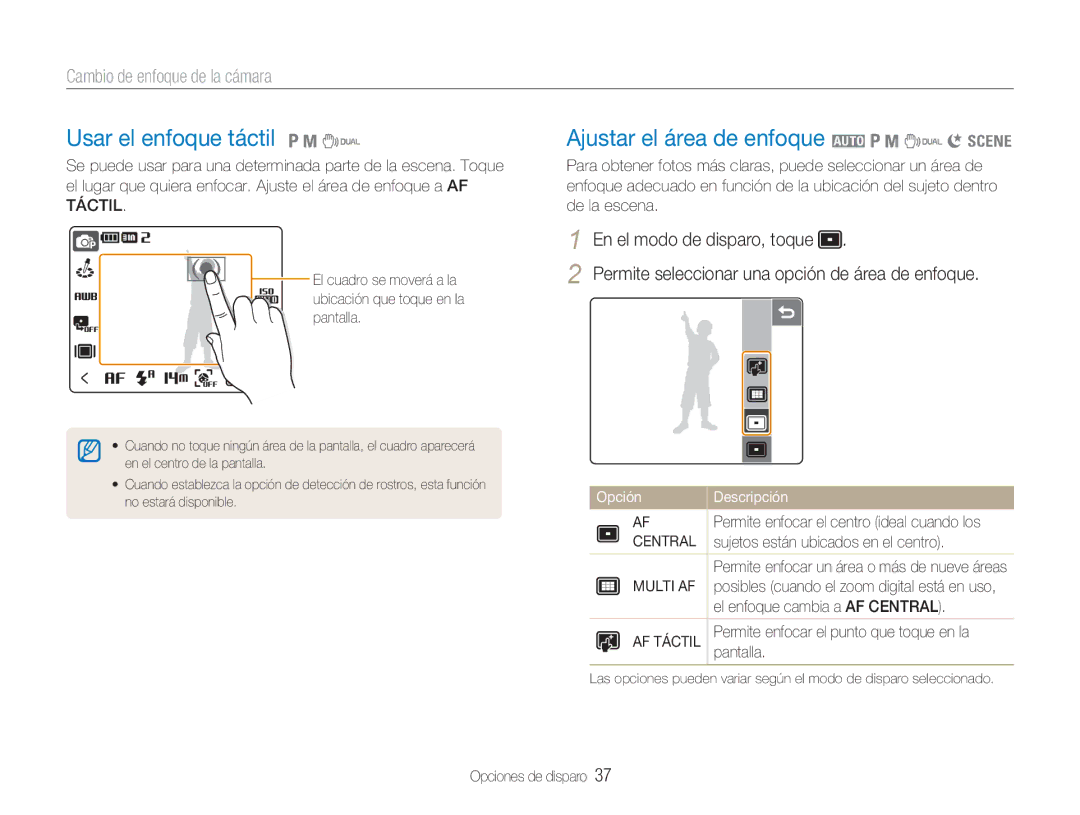 Samsung EC-NV100RBA/E1 Usar el enfoque táctil 1 8, Ajustar el área de enfoque 2 1 8 7 6, Cambio de enfoque de la cámara 