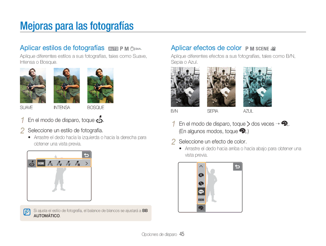 Samsung EC-NV100RBA/E1 Mejoras para las fotografías, Aplicar estilos de fotografías 2 1 8, Aplicar efectos de color 1 8 4 