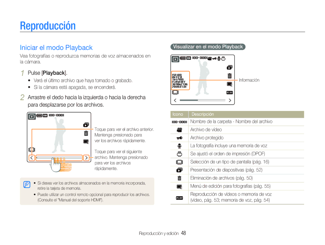 Samsung EC-NV100SFB/E1, EC-NV100SBA/E1 manual Reproducción, Iniciar el modo Playback, Visualizar en el modo Playback 