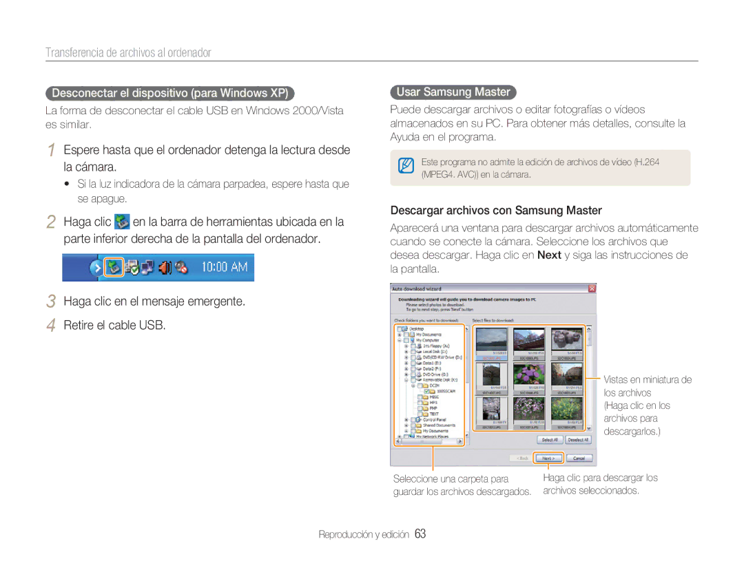 Samsung EC-NV100SBA/E1 Haga clic en el mensaje emergente Retire el cable USB, Desconectar el dispositivo para Windows XP 