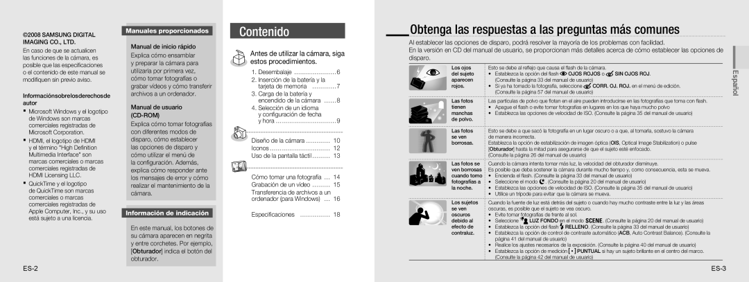 Samsung EC-NV100BBA/IT manual Obtenga las respuestas a las preguntas más comunes, Manuales proporcionados, ES-2 ES-3 