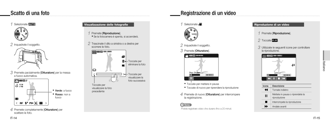 Samsung EC-NV100RBC/IT, EC-NV100TBA/FR manual Scatto di una foto, Registrazione di un video, Visualizzazione delle fotograﬁe 