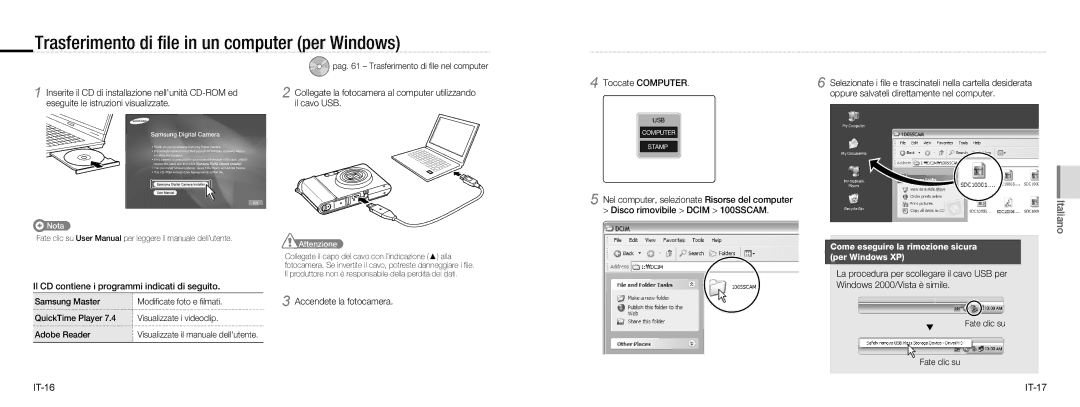 Samsung EC-NV100BBA/IT Trasferimento di ﬁle in un computer per Windows, Il CD contiene i programmi indicati di seguito 