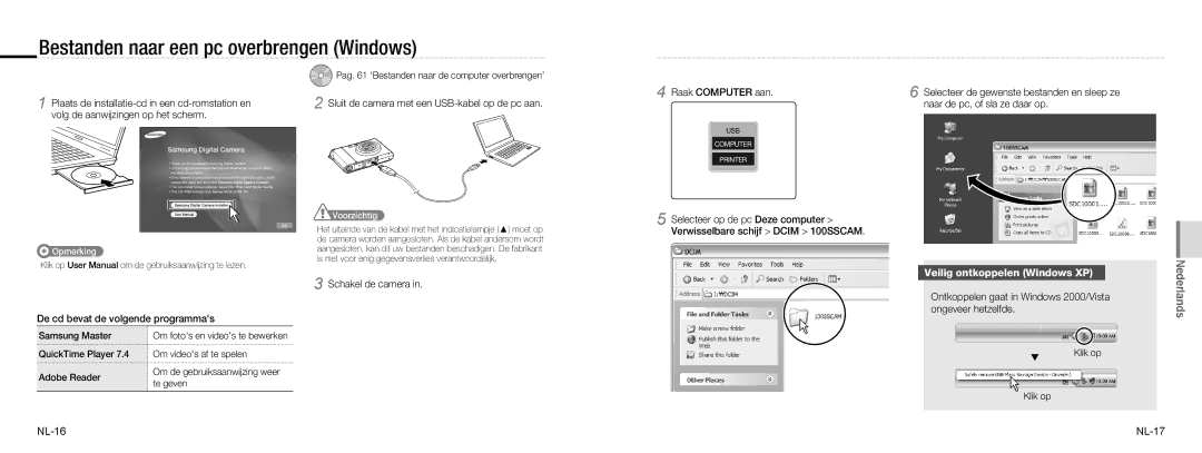 Samsung EC-NV100RBB/E3 Selecteer de gewenste bestanden en sleep ze, Schakel de camera De cd bevat de volgende programmas 