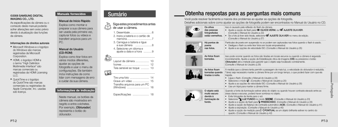 Samsung EC-NV100BBB/E3 Obtenha respostas para as perguntas mais comuns, Siga estes procedimentos antes de usar a câmera 