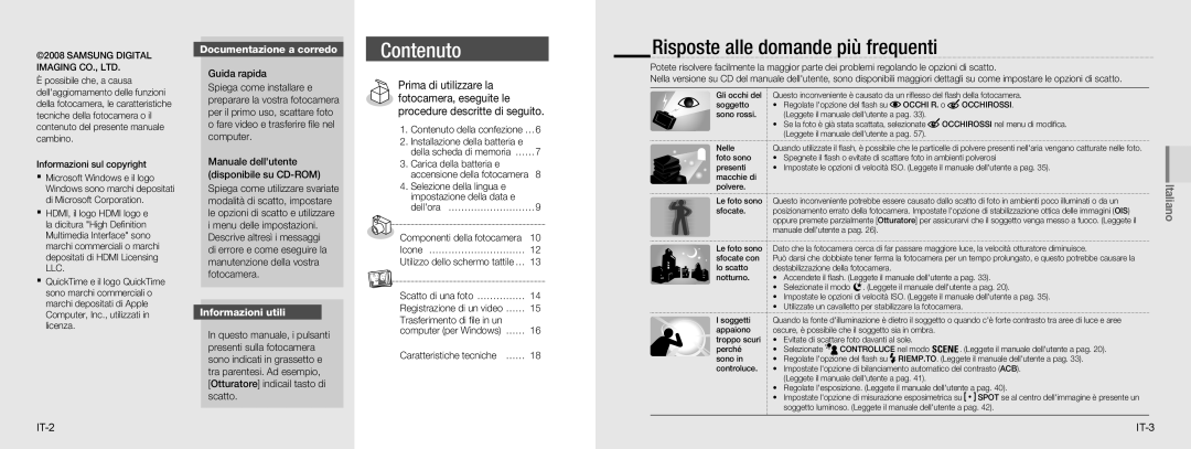 Samsung EC-NV100SFA/RU manual Risposte alle domande più frequenti, Documentazione a corredo, Informazioni utili, IT-2 IT-3 