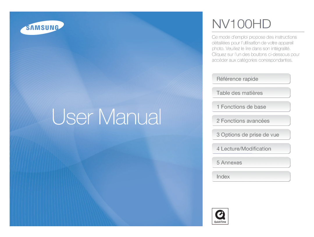 Samsung EC-NV100SBA/FR, EC-NV100TBA/FR, EC-NV100SFB/FR, EC-NV100RBA/FR, EC-NV100BBA/FR manual NV100HD 