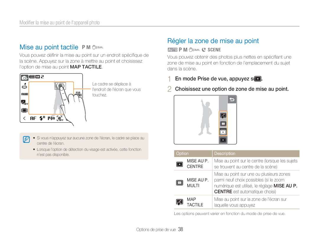 Samsung EC-NV100BBA/FR, EC-NV100TBA/FR, EC-NV100SBA/FR manual Mise au point tactile 1 8, Régler la zone de mise au point 