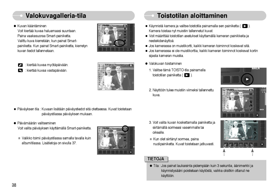 Samsung EC-NV10ZBBF/E2, EC-NV10ZBBL/E1, EC-NV10ZBBC/E2, EC-NV10ZBBB/E2, EC-NV10ZBBD/E2 manual Toistotilan aloittaminen 