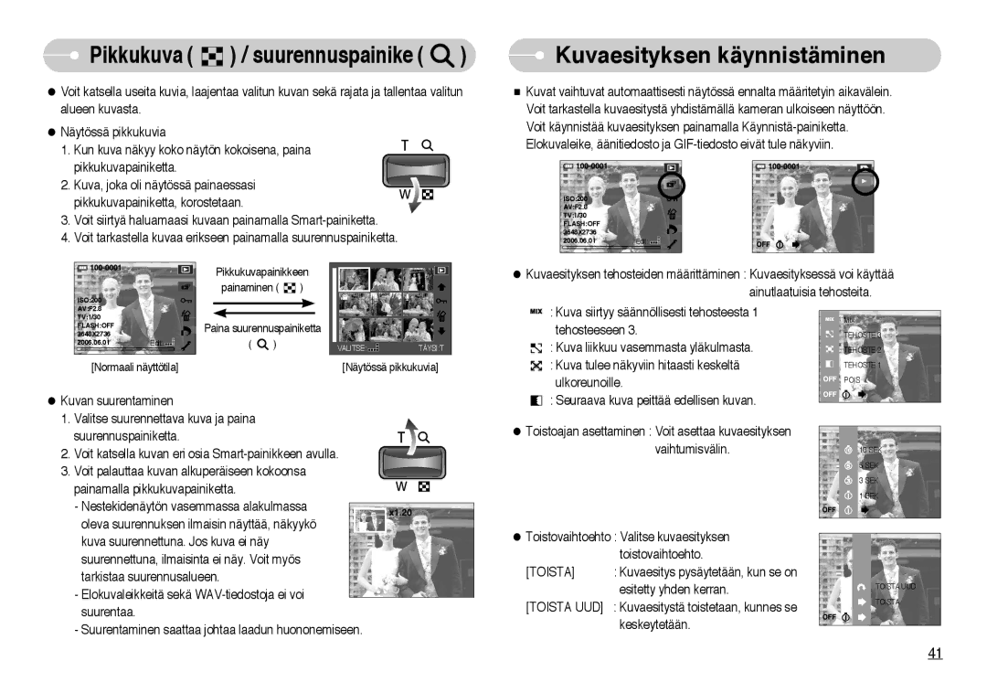 Samsung EC-NV10ZBBL/E1, EC-NV10ZBBC/E2, EC-NV10ZBBB/E2, EC-NV10ZBBD/E2 manual Kuvaesityksen käynnistäminen, Toista UUD 