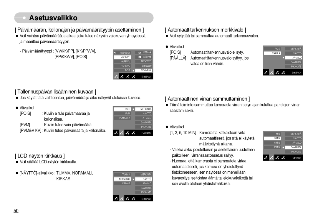 Samsung EC-NV10ZBBB/E2, EC-NV10ZBBL/E1, EC-NV10ZBBC/E2, EC-NV10ZBBD/E2, EC-NV10ZBBF/E2 manual Tallennuspäivän lisääminen kuvaan 