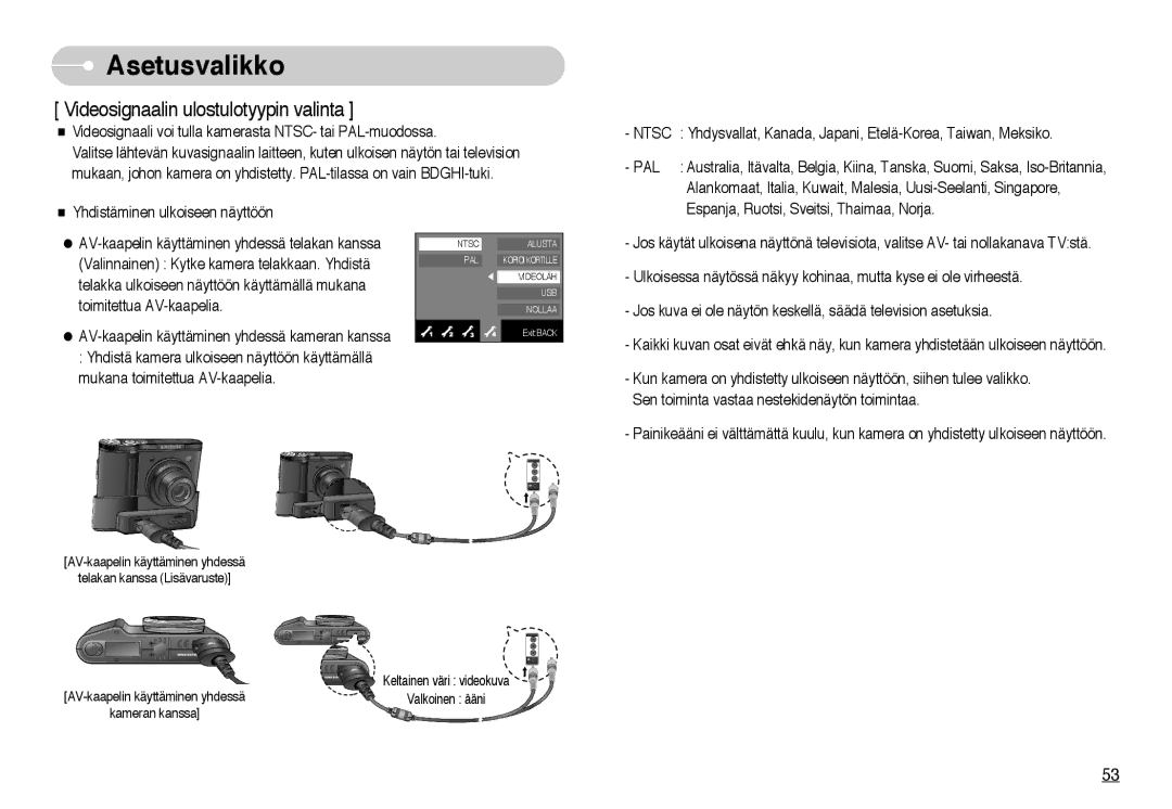 Samsung EC-NV10ZBBA/FI, EC-NV10ZBBL/E1, EC-NV10ZBBC/E2, EC-NV10ZBBB/E2, EC-NV10ZBBD/E2 Videosignaalin ulostulotyypin valinta 