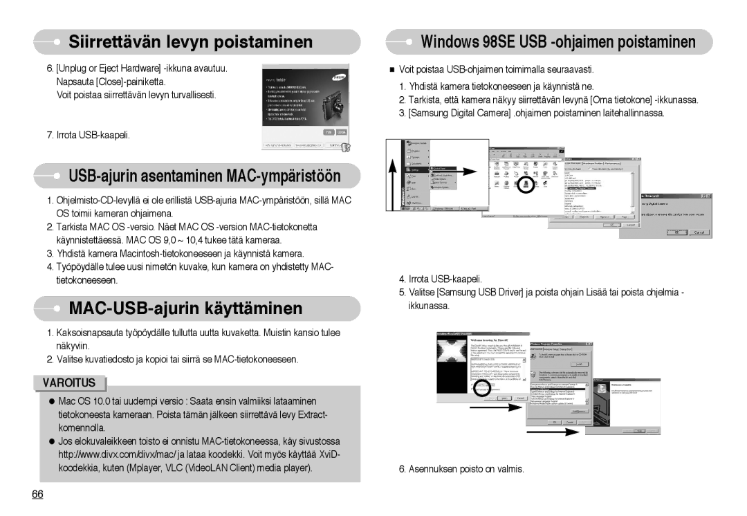 Samsung EC-NV10ZBBF/E2, EC-NV10ZBBL/E1, EC-NV10ZBBC/E2 MAC-USB-ajurin käyttäminen, USB-ajurin asentaminen MAC-ympäristöön 