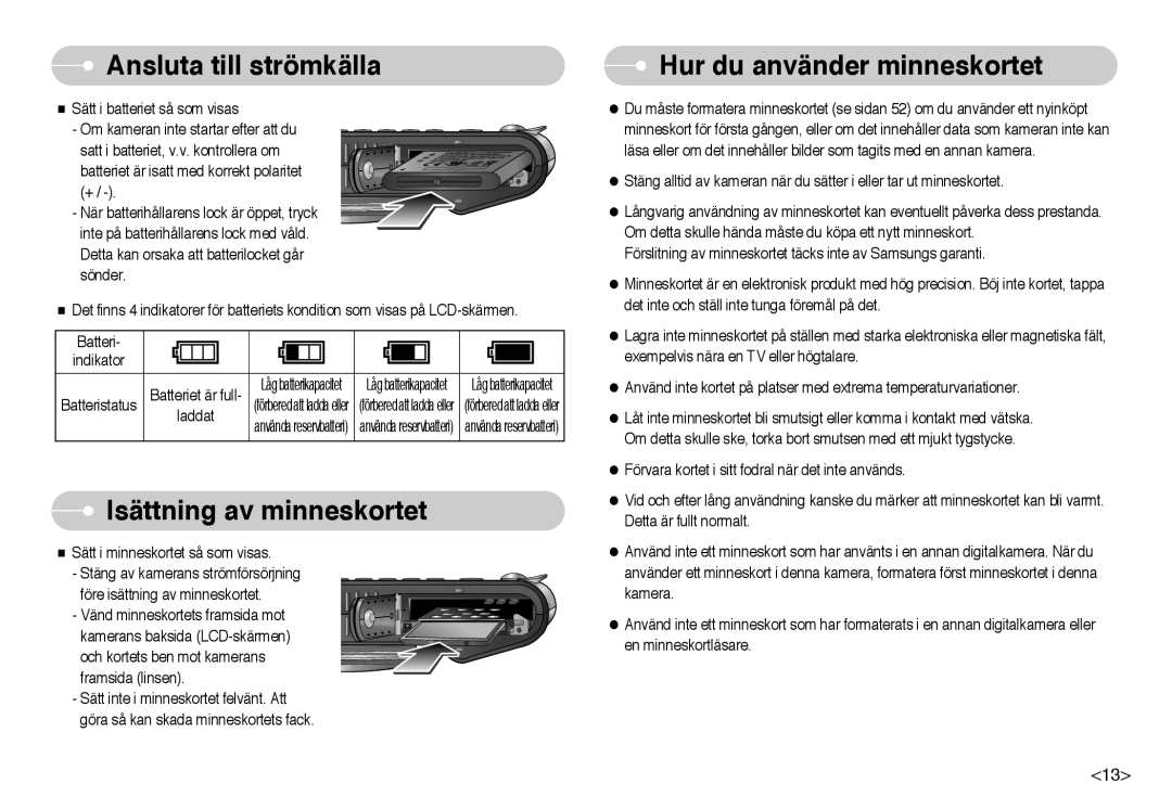 Samsung EC-NV10ZBBL/E1, EC-NV10ZBBC/E2, EC-NV10ZBBB/E2 manual Isättning av minneskortet, Hur du använder minneskortet 